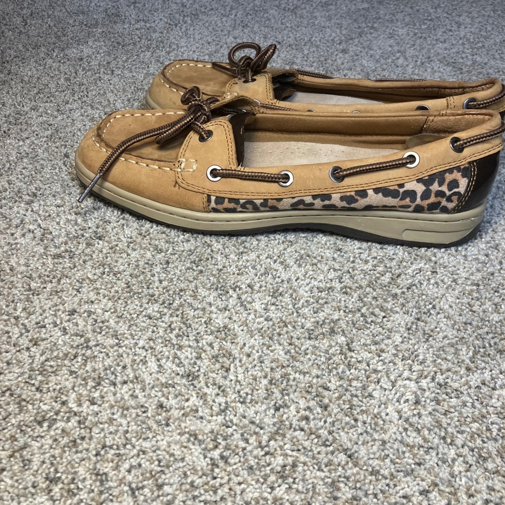 Natural Soul by Naturalizer Womens 8M Tan Suede Leopard Print Boat Shoes Loafers - Picture 3 of 10